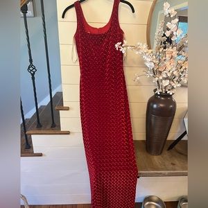 Floor length red velvet dress.  Size 6